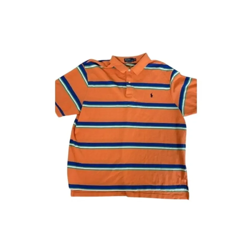 Polo Ralph Lauren Polo Shirt Mens 2XB Orange Stripe Big Pony Cotton Classic Golf